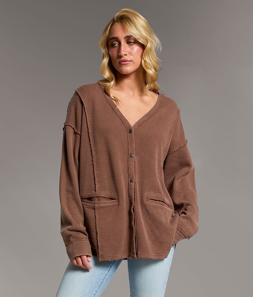 Washed Waffle Cardigan