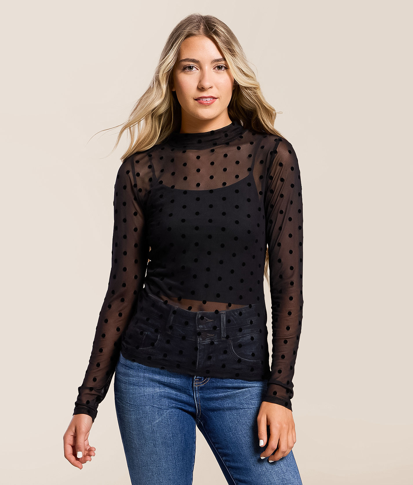 Willow & Root Flocked Polka Dot Mesh Top - Women's Shirts & Blouses in Black | Buckle