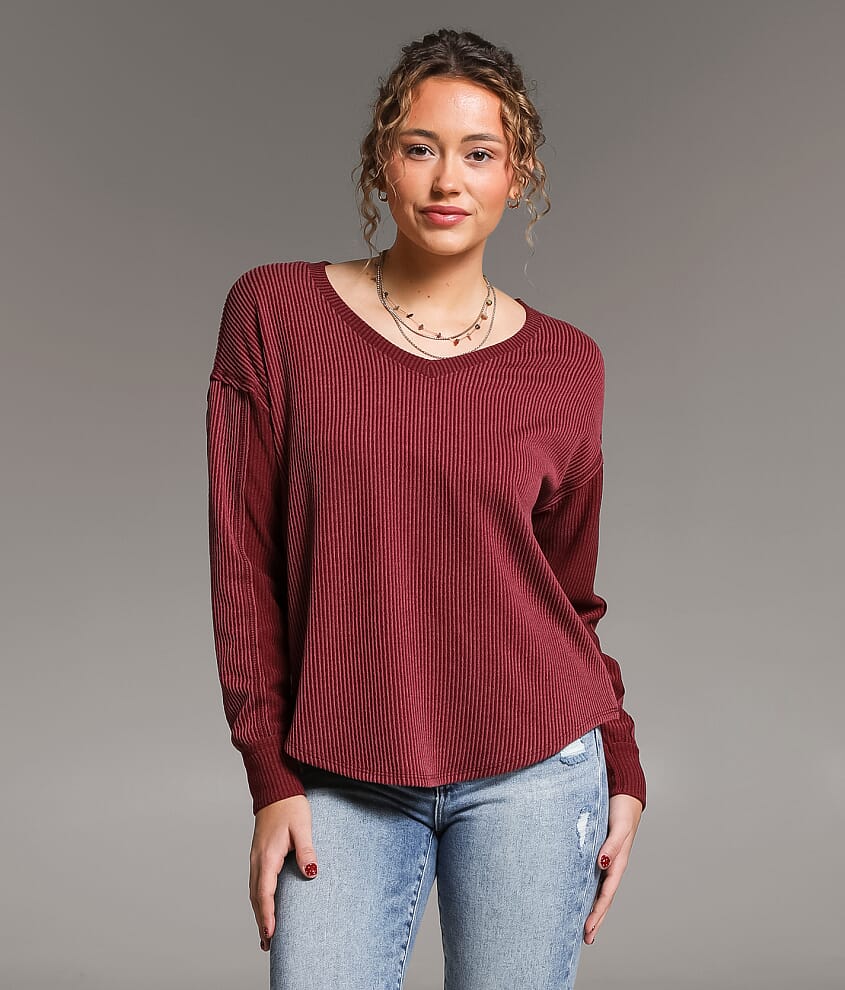 BKE Ribbed Top - Women's Shirts & Blouses in Mahogany | Buckle