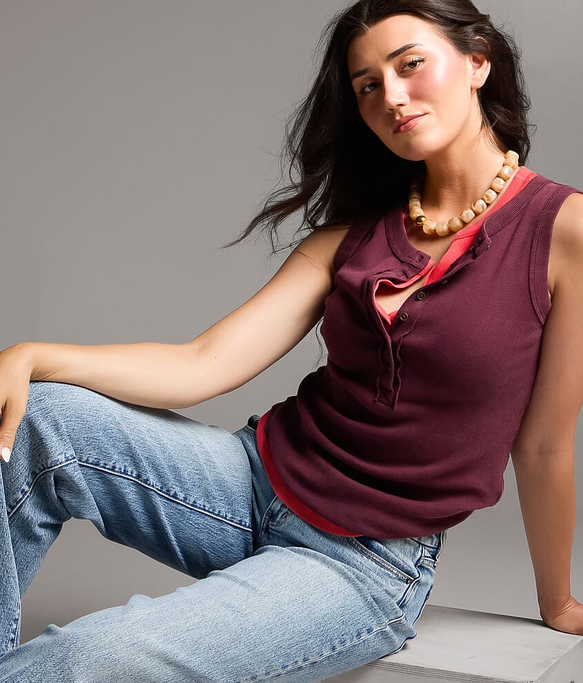 Washed Henley Tank Top