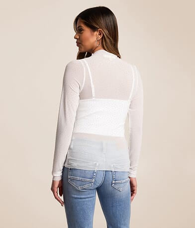 Willow & Root Rhinestone Mesh Top - Women's Shirts & Blouses in White ...