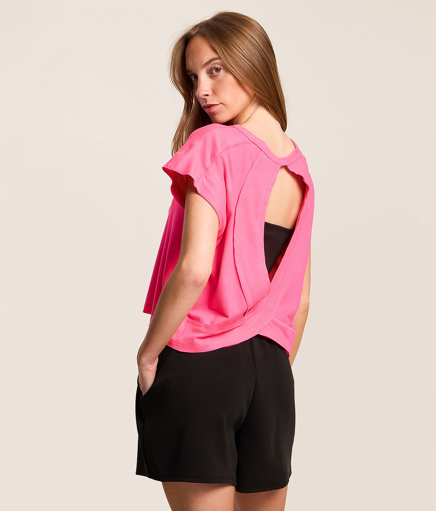 FITZ + EDDI Open Back Top - Women's Shirts & Blouses in Neon Pink
