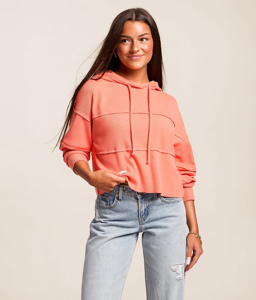 FITZ + EDDI Pieced Waffle Knit Hoodie - Women's Sweatshirts in