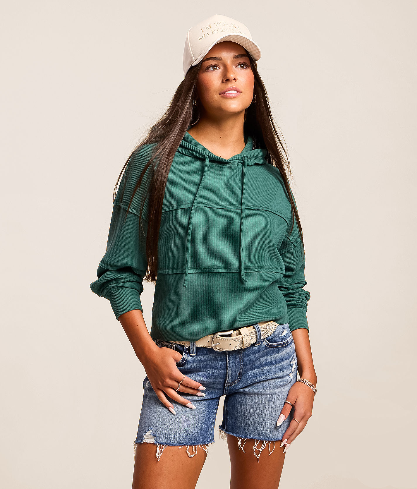 FITZ + EDDI Pieced Waffle Knit Hoodie - Women's Sweatshirts in