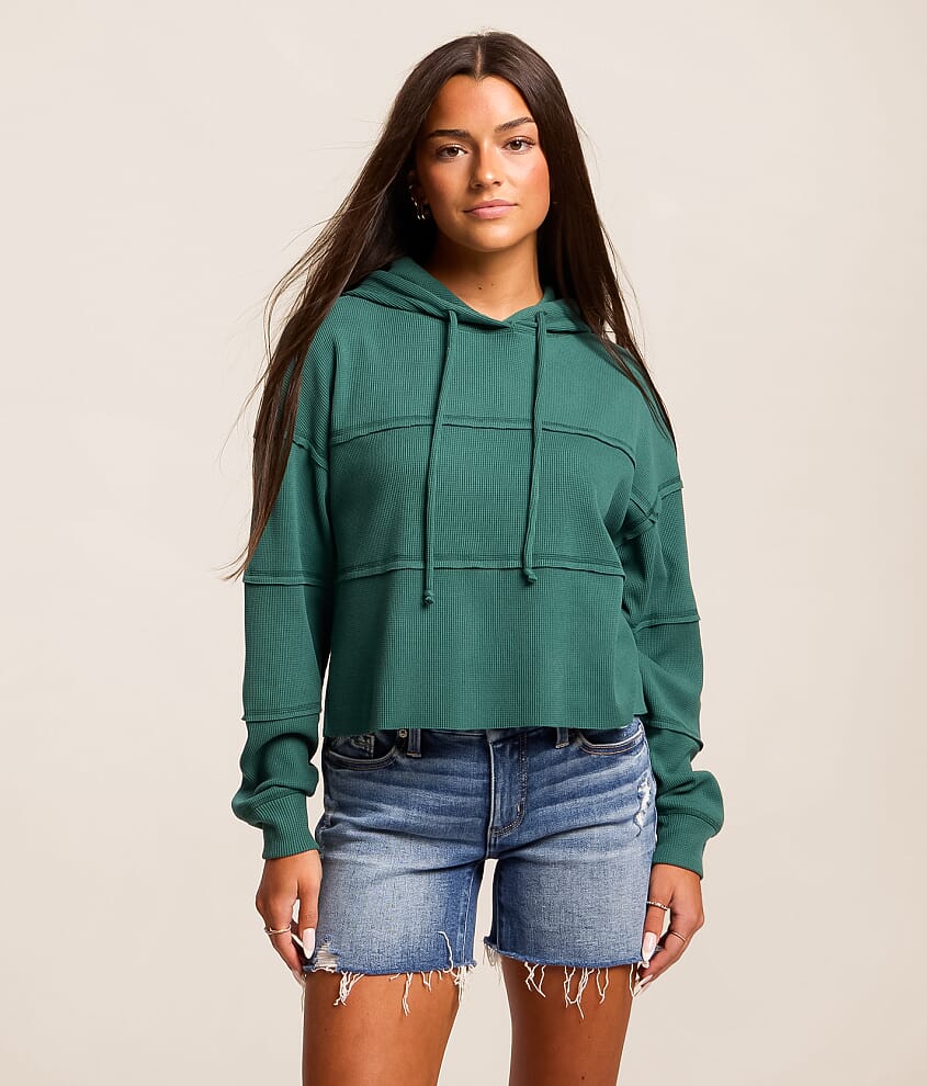 Pieced Waffle Knit Hoodie - thumbnail 6