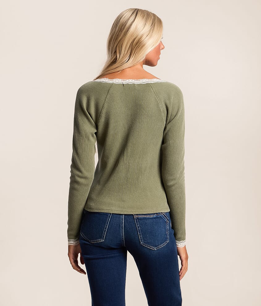 Crochet Trim Henley Top