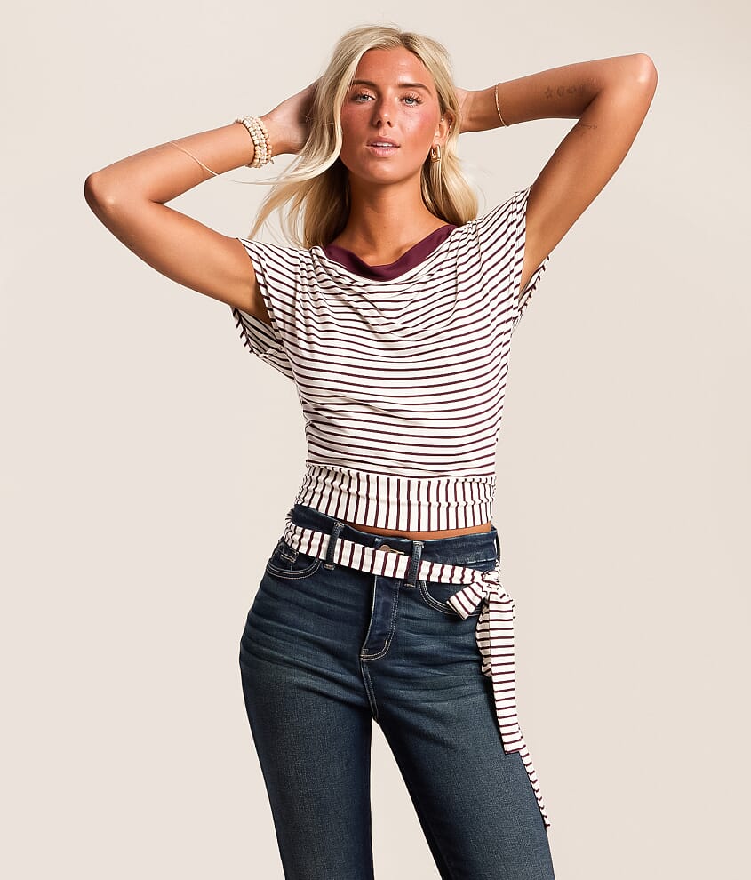 Striped Top With Detachable Scarf - thumbnail 3