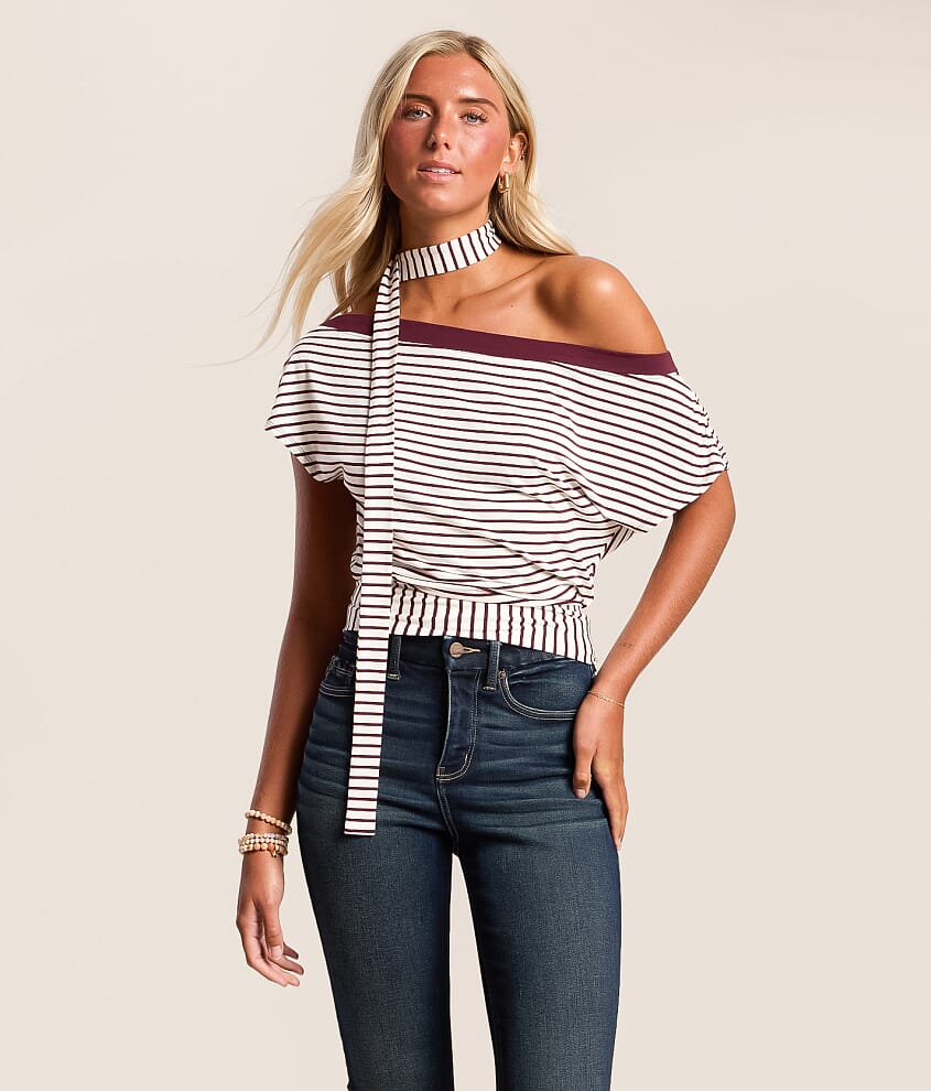 Striped Top With Detachable Scarf