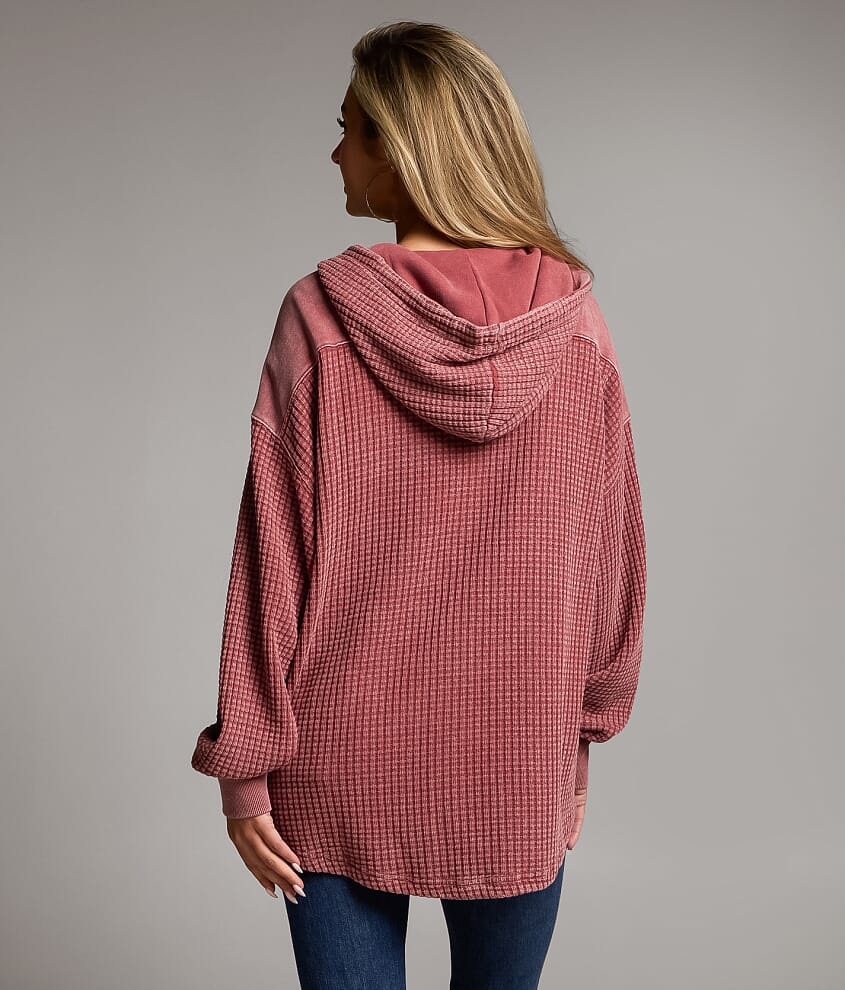 Pieced Waffle Knit Hooded Shacket - thumbnail 3