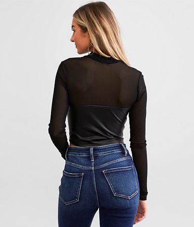 red by BKE Faux Leather Mesh Top BACK