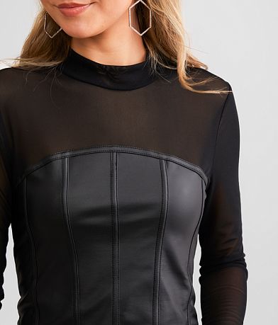 red by BKE Faux Leather Mesh Top MISC_DETAIL_1