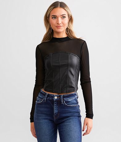red by BKE Faux Leather Mesh Top FULL_RIGHT_SIDE