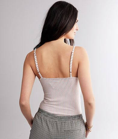 red by BKE Vertical Striped Bodysuit back view