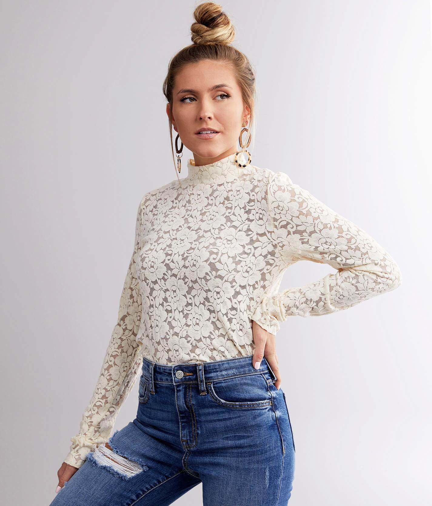 red high neck lace top