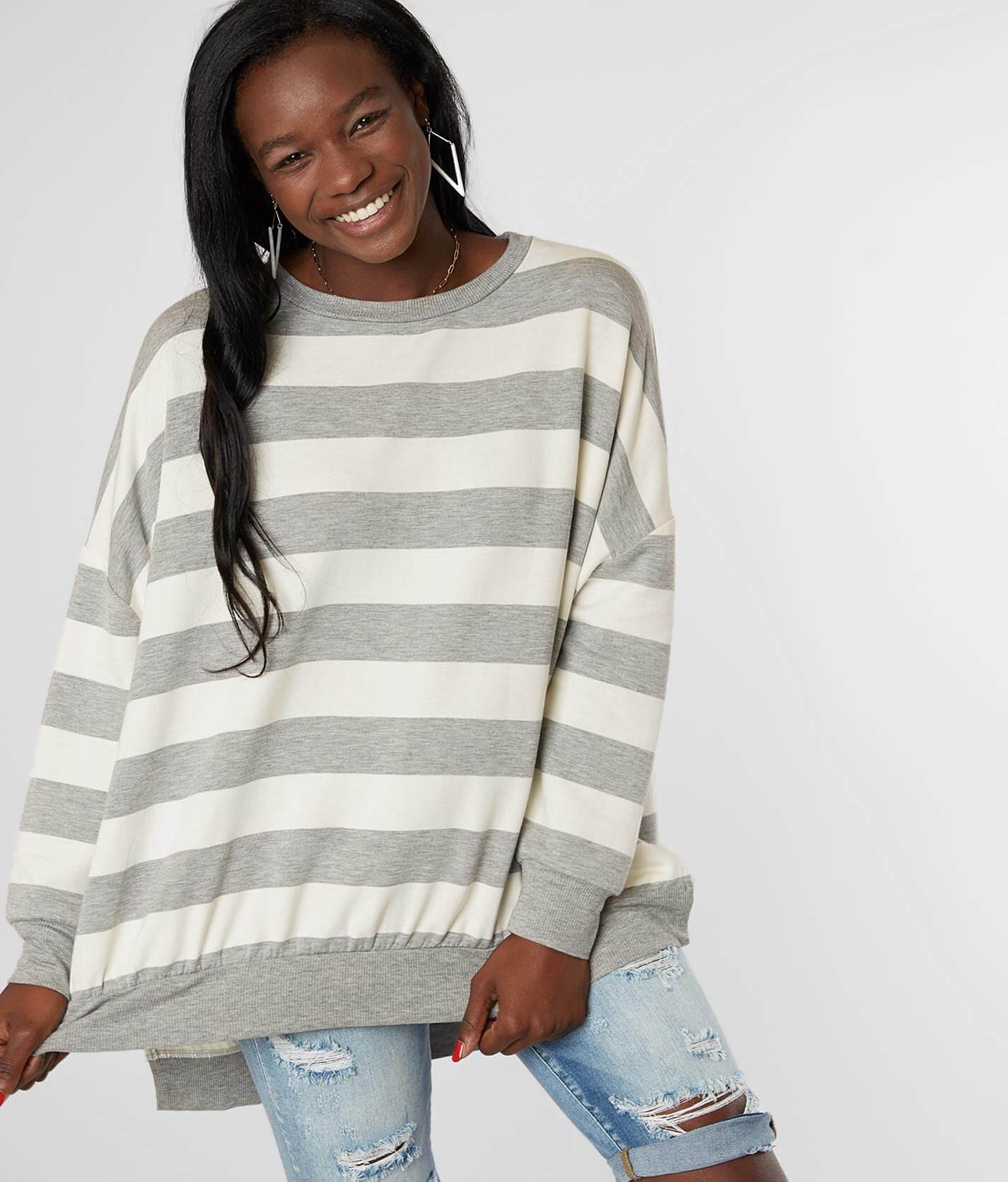 striped crew neck sweatshirt