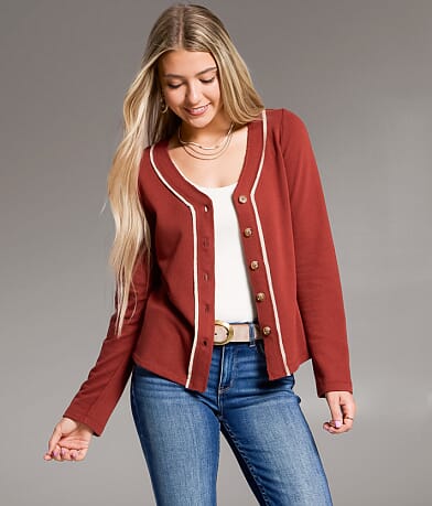 BKE Contrast Trim Cardigan front view