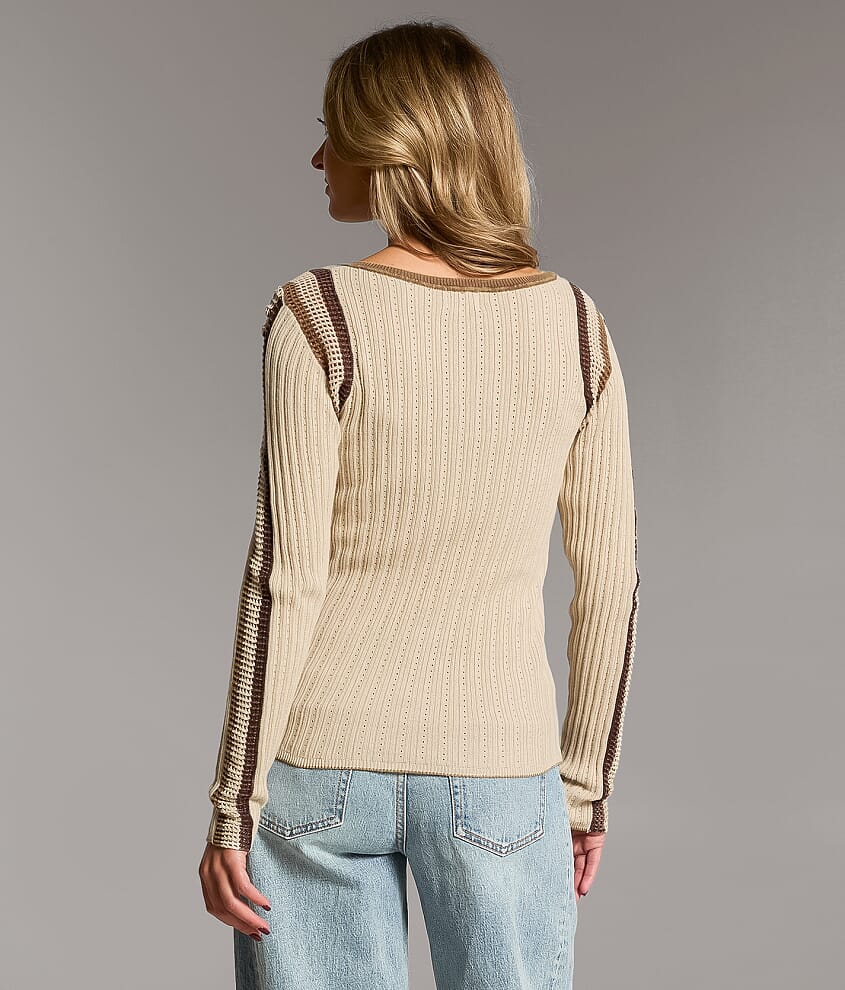 Striped Crochet Inset Henley