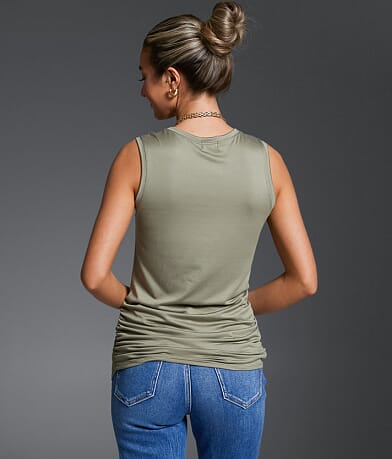 Buckle Black Ruched Tank Top BACK