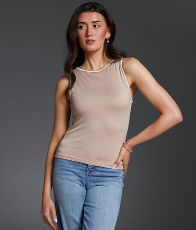 Buckle Black Ribbed Shaping & Smoothing Tank Top front view