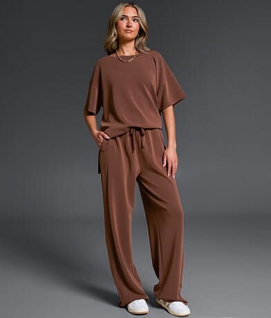 Buckle Black Wide Leg Scuba Pant front view