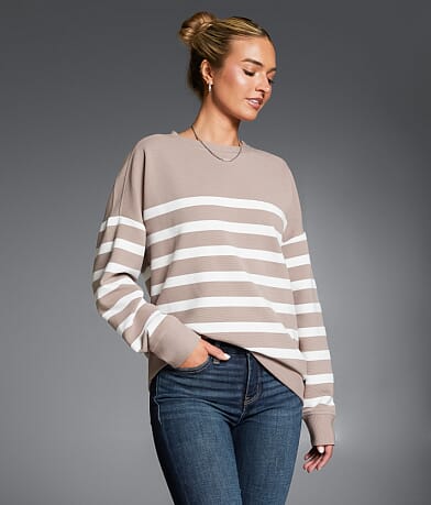 Buckle Black Striped Top front view