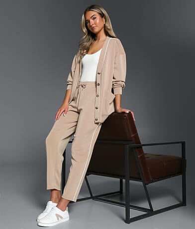 Buckle Black Contrast Striped Taper Pant front view