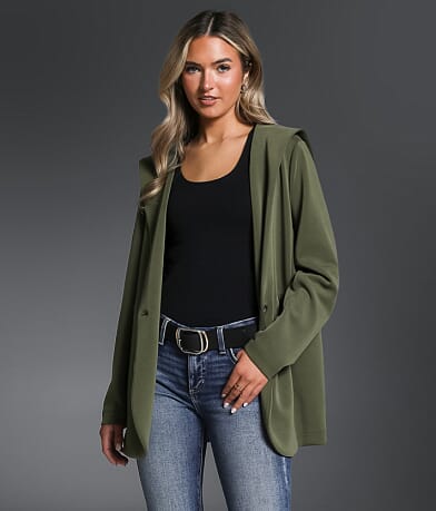Buckle Black Hooded Blazer front view