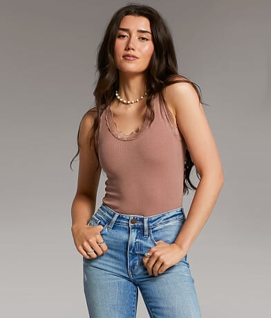 BKE core Lace Trim Tank Top front view
