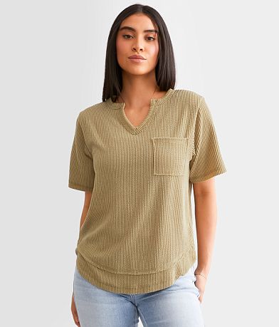 BKE Textured Notch Neck Top front view
