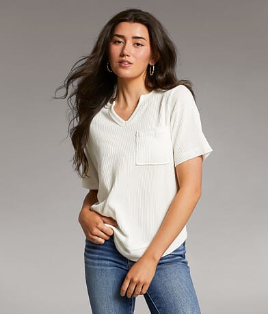 BKE Textured Notch Neck Top front view