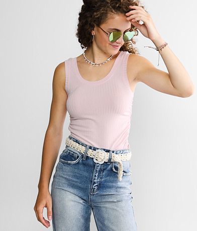 FITZ + EDDI Fitz + Eddi Ribbed Lace Tank Top in Blue