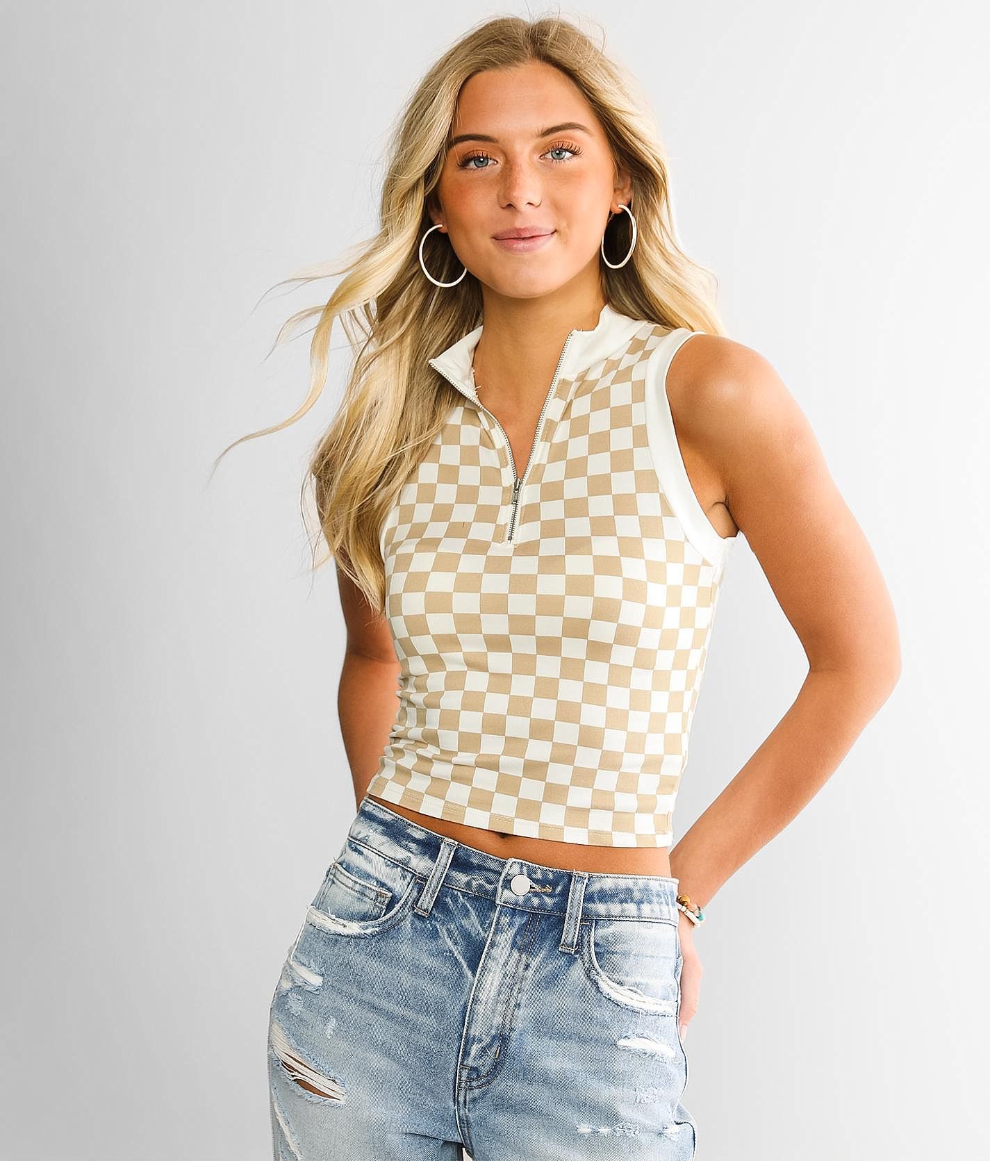 FITZ + EDDI Quarter Zip Tank Top - Women's Tank Tops in Tan