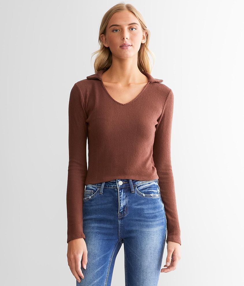 FITZ &#43; EDDI Collared Rib Knit Top front view