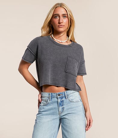 FITZ + EDDI Washed Waffle Cropped T-Shirt front view