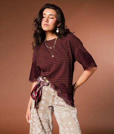 Striped Lace Trim Top