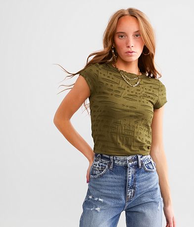 Gilded Intent Raw Edge Cropped T-Shirt front view