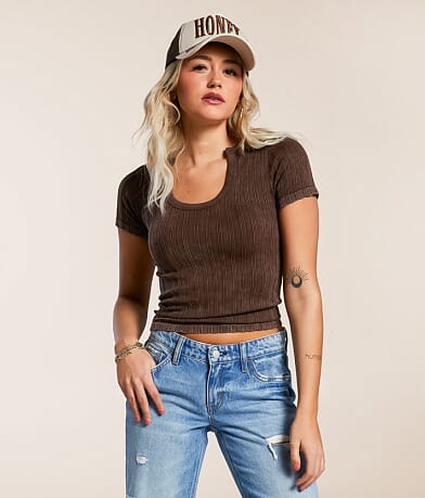 Gilded Intent Ribbed Notch Neck Top front view