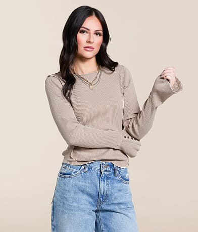 Gilded Intent Washed Rib Knit Top front view