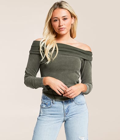 Gilded Intent Off The Shoulder Washed Top front view