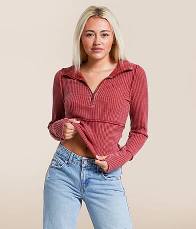 Gilded Intent Washed Waffle Knit Pullover front view