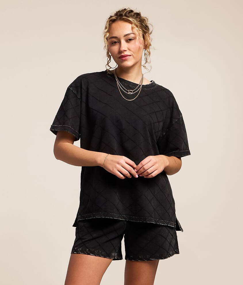 Oversized Embroidery Quilted T-Shirt