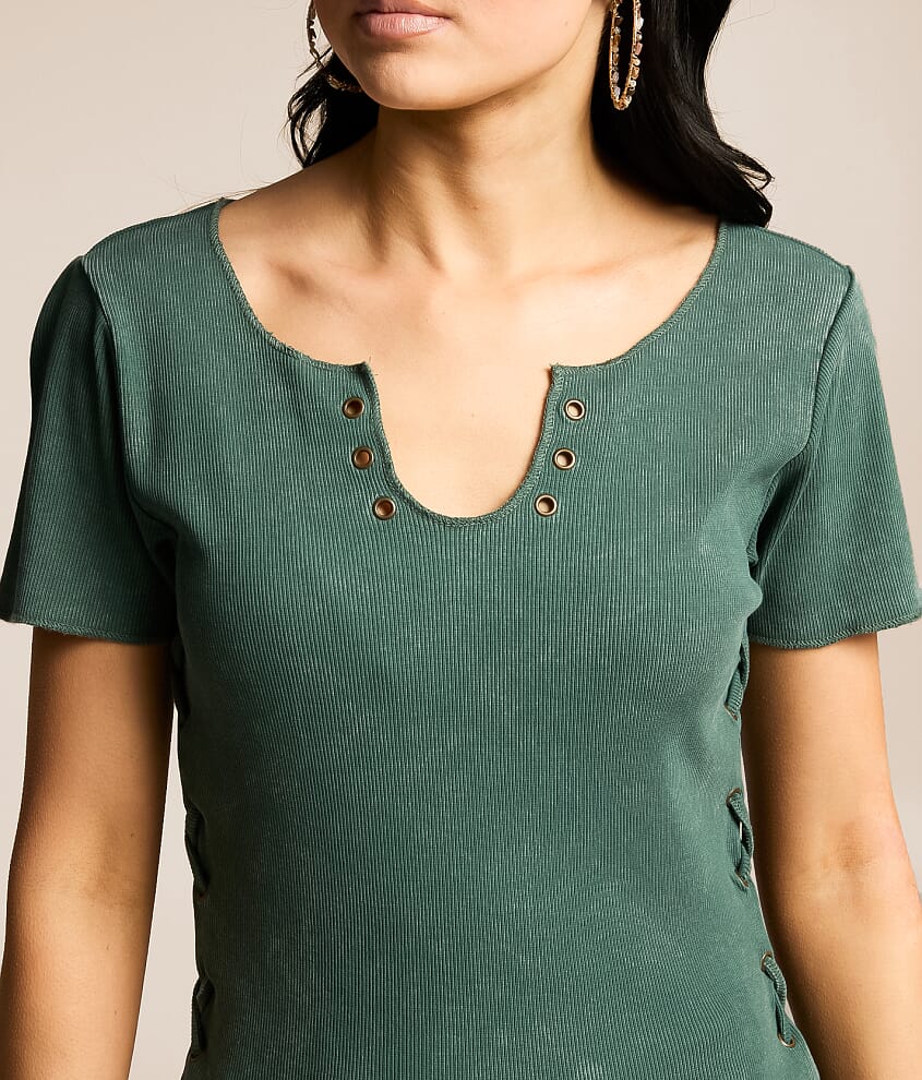 Washed Lace-Up Top - thumbnail 4