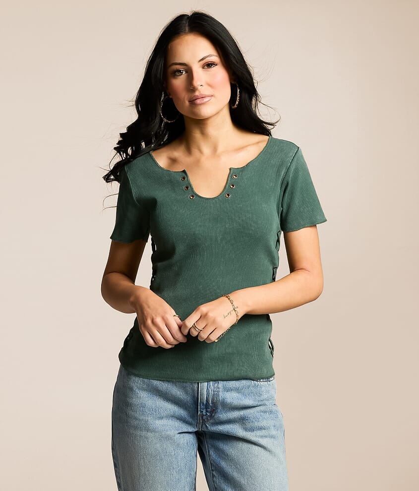 Washed Lace-Up Top - thumbnail 2