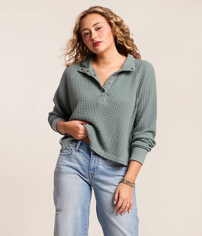 Waffle Knit Henley Pullover