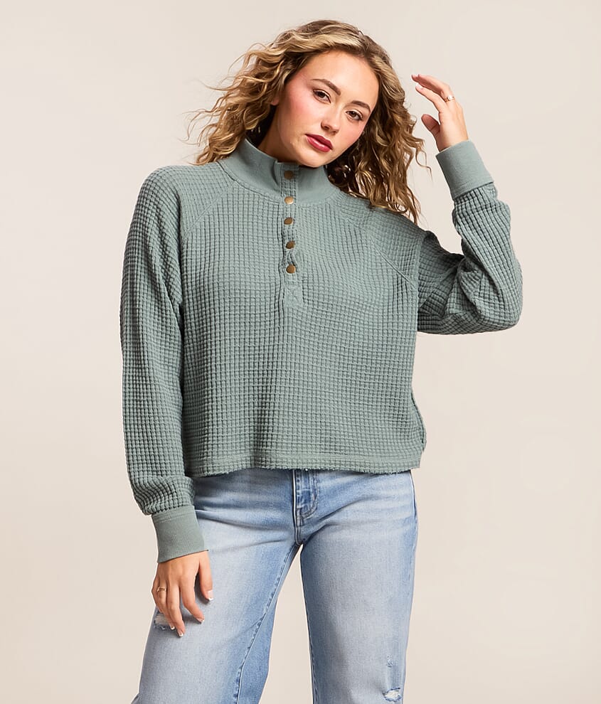 Waffle Knit Henley Pullover