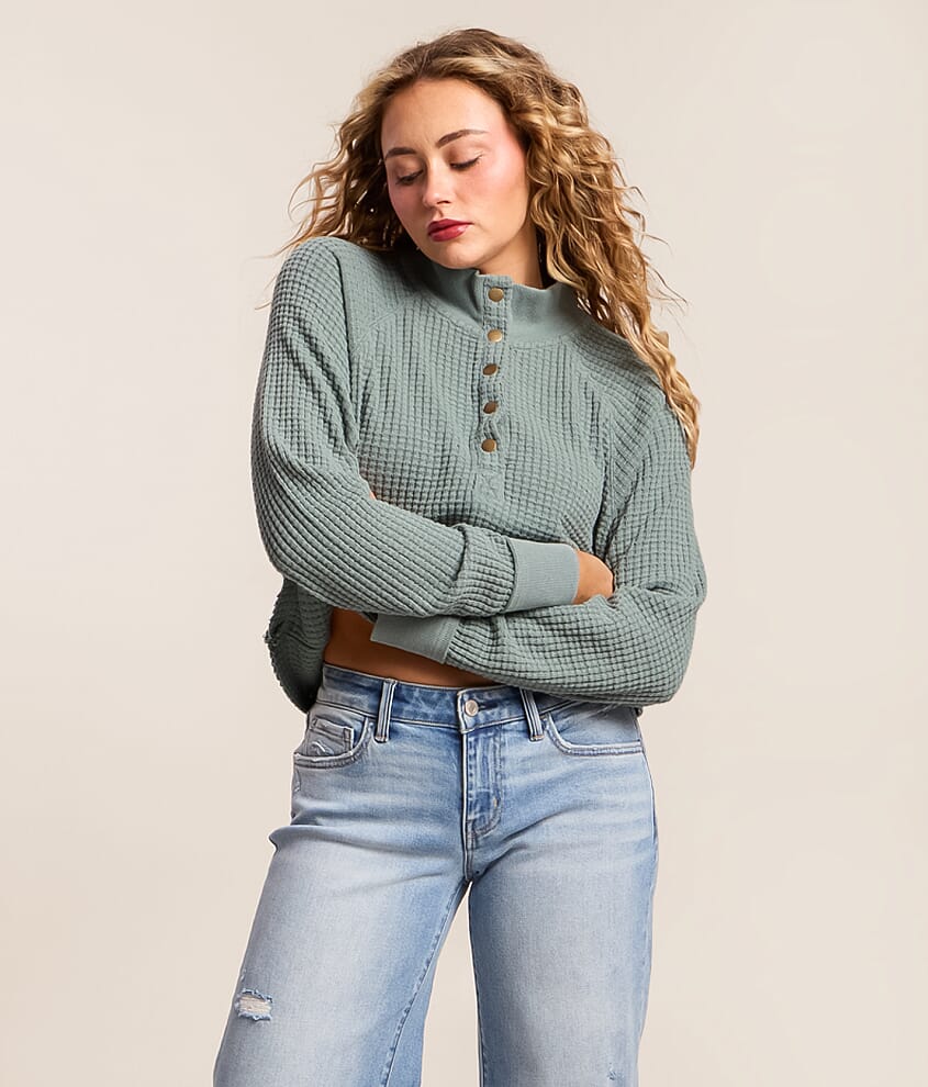 Waffle Knit Henley Pullover