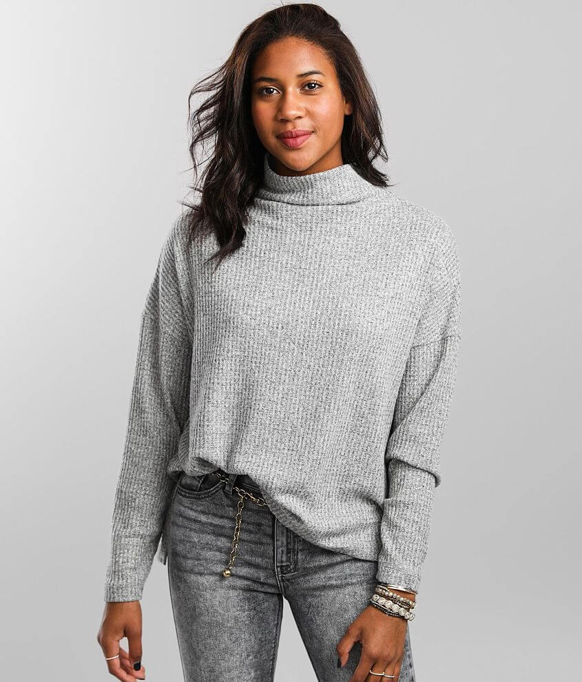 BKE Brushed Waffle Knit Pullover - Women's Shirts/Blouses in Heather ...
