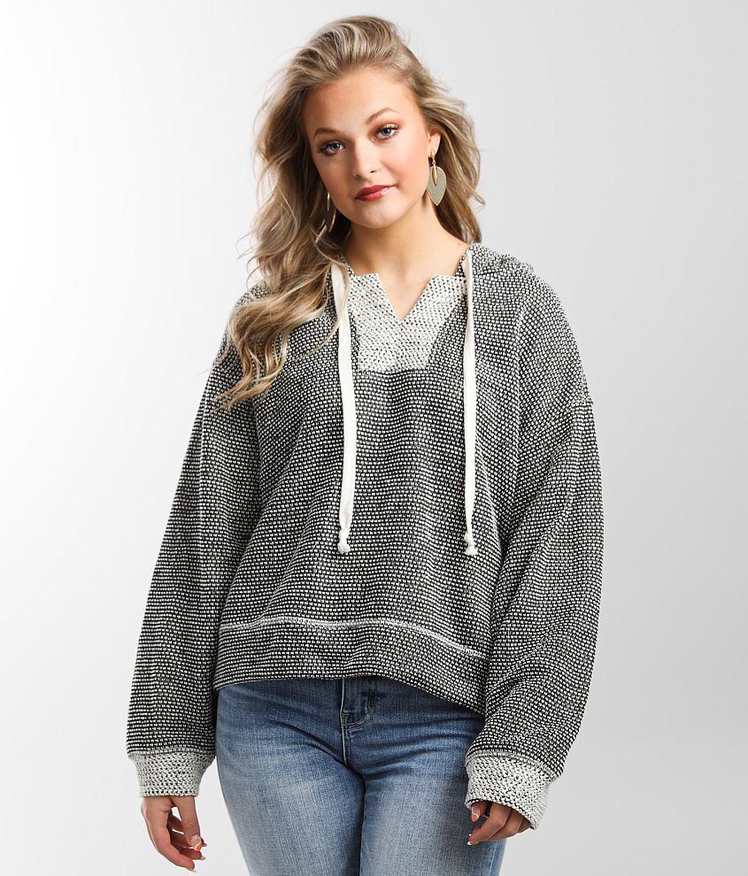 BKE Textured Split Neck Hooded Sweatshirt front view