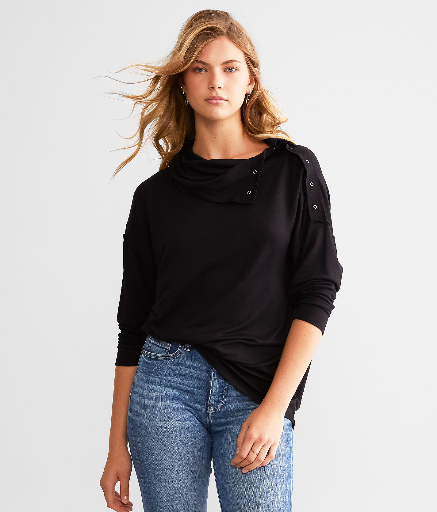 Black Threshold Cowl Neck Top