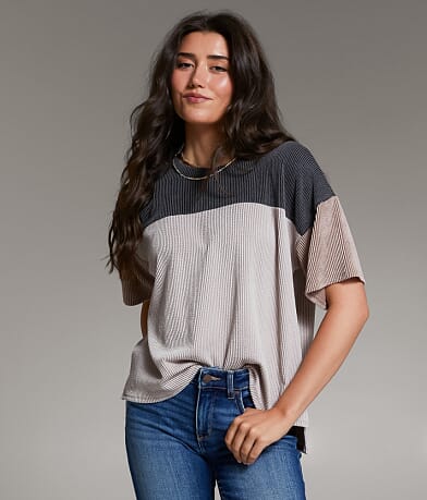 BKE Color Block Textured Top front view